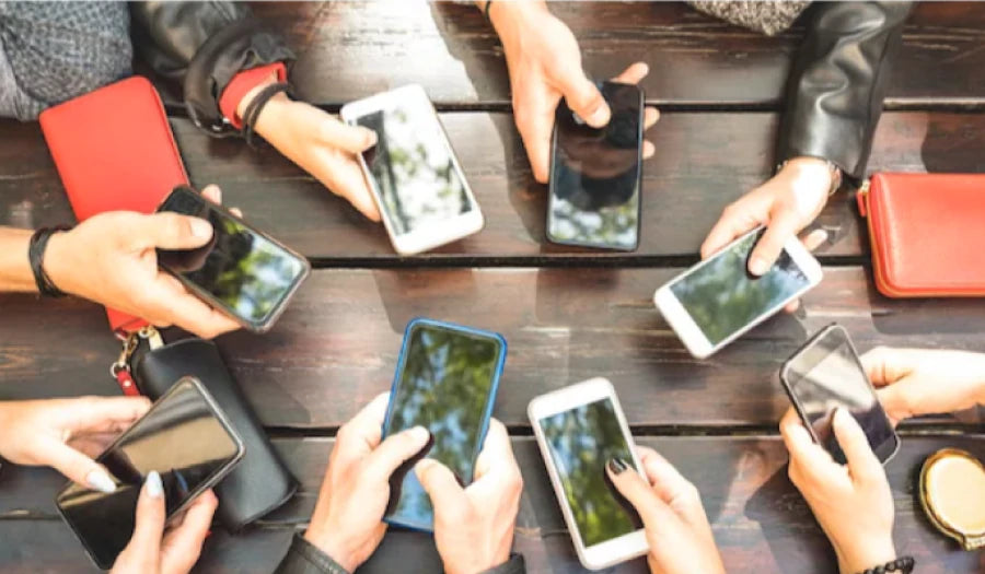 Hands holding phones